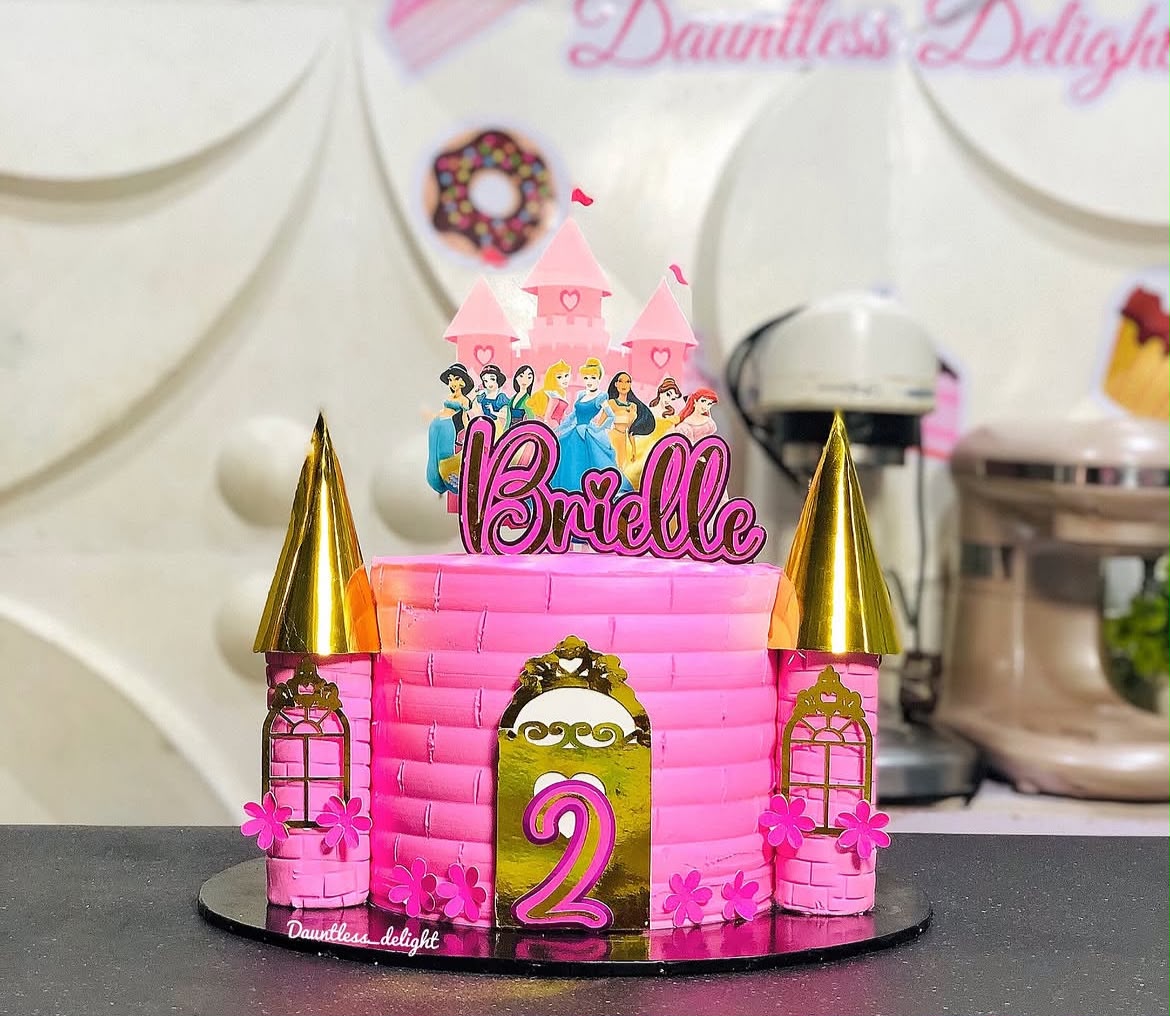 Pink princess castle birthday cake for Brielle